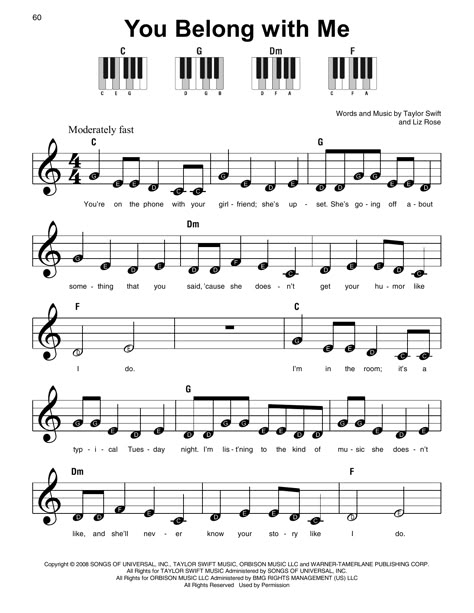 Download and Print You Belong With Me sheet music for Super Easy Piano by Taylor Swift from Sheet Music Direct. Flute Notes Songs Taylor Swift, Clarinet Sheet Music With Notes, Kahoot Piano Sheet Music, Taylor Swift Kalimba Notes, Easy Songs In Piano, What Was I Made For Piano Notes, Easy Piano Sheet Music With Numbers, Xylophone Music Sheet, You Belong With Me Piano Notes