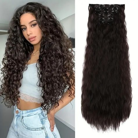 Clip In Curly Wavy Hair Extensions Long Mermaid Waves Wavy - Temu Beautiful Wavy Hair, Wavy Hair Extensions, Black Hair Extensions, Long Hair Extensions, Loose Waves Hair, Halo Hair Extensions, Hairpieces For Women, Hair Damage, Curly Hair Extensions