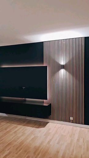 Wood Black Living Room, Media Wall Paneling, Living Room Decor Tv, Feature Wall Living Room, Modern Tv Wall, Latest Living Room Designs, Tv Wand, Tv Room Design, Living Room Decor Fireplace