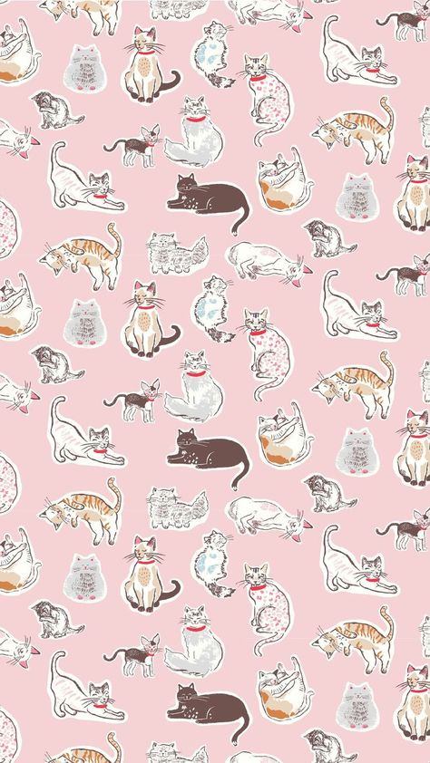 Spring Cat Wallpaper, Wallpaper Backgrounds Cats, Dog And Cat Wallpaper, Cat Pink Wallpaper, Pink And Brown Wallpaper, Pink Cat Wallpaper, Cat Drawing Wallpaper, Cat Aesthetic Wallpaper, Cats Brown