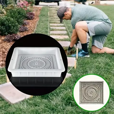 Diy Walkway, Concrete Molds Diy, Cement Mold, Concrete Path, Cement Molds, Concrete Stepping Stones, Stepping Stones Diy, Brick Molding, Garden Stepping Stones