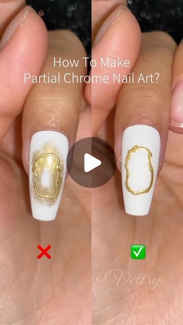 Chrome Nails Designs Easy, Easy Chrome Nail Art, Gold Nail Chrome, Witchy Nails Tutorial, How To Do Chrome Nails With Gel, Practice Hand Nail Ideas, Chrome Nails Step By Step, Gold Rim Nails, Chrome Isolation Nails