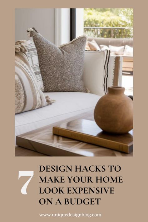 7 Design Hacks to Make Your Home Look Expensive on a Budget How To Make Your Home Look Expensive On A Budget, Low Budget Interior Design, How To Make Your Home Look Expensive, Make Home Look Expensive, Make Your Home Look Expensive, Look Expensive On A Budget, Hunted Interior, Cheap Couch, Classy Furniture