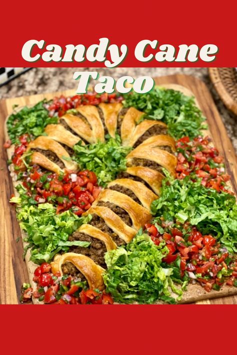 The festive taco treat would be a hit at any holiday get together! #tacos #tacorecipes #taco #christmaspartyfood #christmas #candycane Taco Appetizers, Charcuterie Lunch, Mexican Food Recipes Appetizers, Crock Pot Tacos, Christmas Eve Dinner, Ashley Johnson, Mexican Dinner, Crescent Roll, Holiday Recipes Christmas