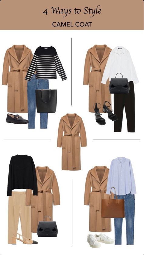 Style Camel Coat, Camel Coat Outfit, Classic Capsule Wardrobe, Capsule Wardrobe Outfits, Fashion Capsule Wardrobe, Clothes And Shoes, Travel Outfits, Capsule Outfits, Mode Casual