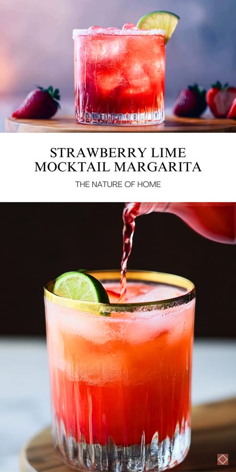 Celebrate any occasion with this Strawberry Lime Mocktail Margarita! Sweet strawberries, tangy lime, and a fizzy twist make this nonalcoholic drink a party favorite. Save this pin to enjoy a festive mocktail everyone will love. Fiesta Theme Party Drinks Non Alcoholic, Non Alcoholic Drinks Strawberry, Mocktail Recipe Margarita, Colorful Non Alcoholic Drinks, Dinner Party Drinks Non Alcoholic, Mocktails Non Alcoholic Grenadine, Cherry Lime Mocktail, Cheap And Easy Mocktails, Healthy Girl Mocktail