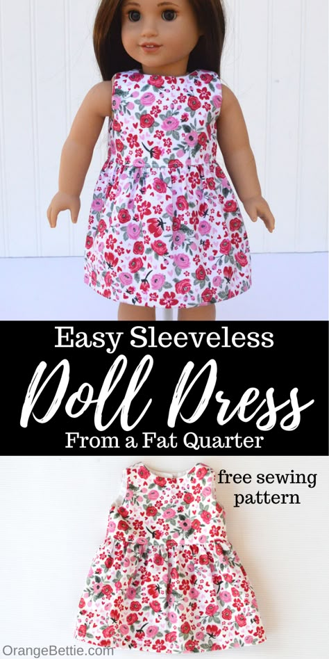 Easy Sleeveless Doll Dress - free pattern cover photo Patterns For Doll Clothes Free Printable, American Doll Dress Pattern Free, Ag Doll Clothes Patterns Free Printable, American Doll Sewing Patterns Free, 43cm Doll Clothes Pattern Free, Free Sewing Patterns For Dolls, Diy Doll Dress Easy No Sew, Simple Doll Dress Pattern Free, 17 Inch Doll Clothes Free Pattern