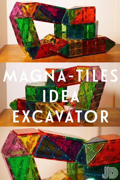 Magna-Tiles Idea: Excavator Magnatiles Truck, Thanksgiving Magnatiles, Things To Make With Magnatiles, Magma Tiles Ideas, Things To Build With Magnatiles, Magnatiles Creations, Magnatiles Ideas For Kids, Magna Tiles Ideas For Kids, Magnatiles Ideas