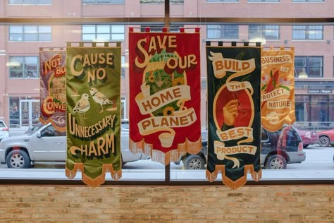 Banners — Shelby Rodeffer - Artist and Sign Painter Festival Event Design, Hood Christmas, Diy Baubles, Festival Flags, Vase Illustration, Vendor Table, Sign Painter, Culture Festival, Cloth Banners