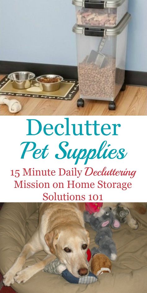 How to #declutter pet supplies and pet toys in your home, including before and after photos from other readers who've done this mission to get you inspired to do it yourself {a #Declutter365 mission on Home Storage Solutions 101} #Decluttering Pet Organization Ideas, Pet Supply Organization, Dog Supplies Organization, Declutter 365, Diy Pet Ideas, Pet Supplies Organization, Dog Feeding Station, Supply Organization, Animals And Pet Supplies