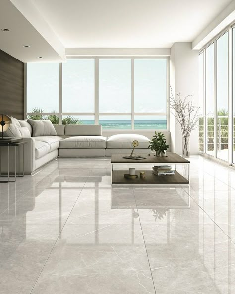 White Tiles Living Room, Marble Floor Living Room, Floor Tiles Design, Marble Flooring Design, Tile Floor Living Room, White Marble Floor, Living Room Tiles, House Floor Design, Floor Tile Design