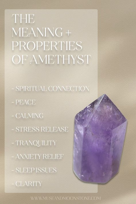 The Meaning + Properties of Amethyst Crystals - Spiritual Connection, Peace, Calming, Stress Release, Tranquility, Anxiety Relief, Sleep Issues, Clarity Amethyst Crystal Decor, Amethyst Crystal Properties, Good Motivational Quotes, Moonstone Meaning, Crystals And Tarot, Meaning Of Amethyst, Properties Of Amethyst, Soul Energy, Amethyst Properties