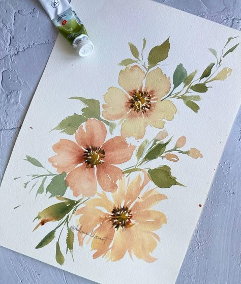 Floral Art Watercolor, Watercolor Floral Cards, Watercolor Floral Design, Watercolor Floral Card, Watercoloring Flowers, Big Watercolor Painting, Watercolor Paintings Flowers, Floral Painting Ideas, Watercolor Flower Cards