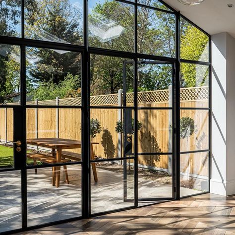 Crittall Windows UK (@crittall_windows_uk) • Instagram photos and videos Black Crittal Windows, Kitchen To Garden, Dining Room Door, Crittall Windows, Apex Window, Ground Floor Extension, Sliding Doors Internal, Crittal Doors, External French Doors