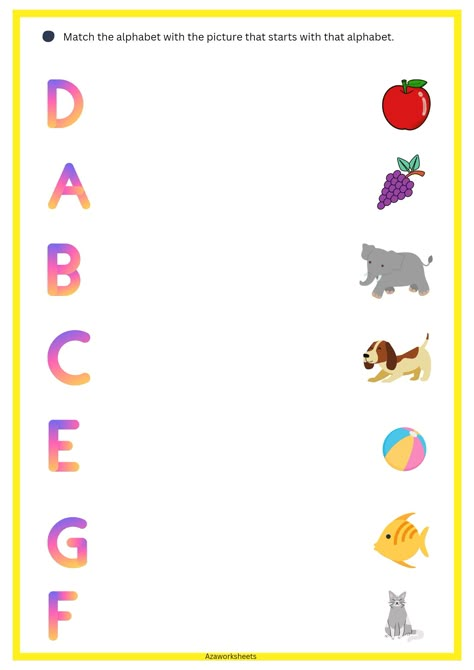 Match The Letters With Pictures, Match The Pictures Worksheets, Match Letters Worksheet For Preschool, Worksheet Of English For Nursery, Worksheet For English Nursery, Alphabet Matching Worksheets Preschool, Work Sheet For Nursery English, Nursery Students Activities, Match Letters With Pictures