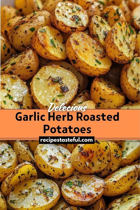 Garlic Herb Roasted Potatoes are a crispy and flavorful side dish that pairs well with any meal. Featuring baby potatoes roasted to perfection with minced garlic, fresh herbs, and a touch of Parmesan cheese (optional), this dish offers a delightful mix of textures and tastes. Baby Potato Recipes Roasted, Baby Potatoes Roasted, Garlic Herb Roasted Potatoes, Baked Baby Potatoes, Garlic Potatoes Recipe, Thanksgiving Potatoes, Potato Side Dishes Easy, Baby Potato Recipes, Herbed Potatoes