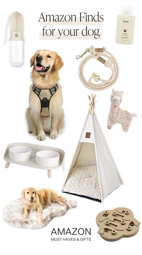 Aesthetic dog toys, beige dog toys and accessories, harness, leash, brain games and beige, modern dog bowls.  Modern dog accessories- neutral colored, beige, white dog stuff from Amazon. Cute Dog Beds, Puppy Room, Dog Accesories, Puppy Mom, Aesthetic Dog, Puppy Accessories, Cozy Dog Bed, Dog Essentials, Dog Rooms