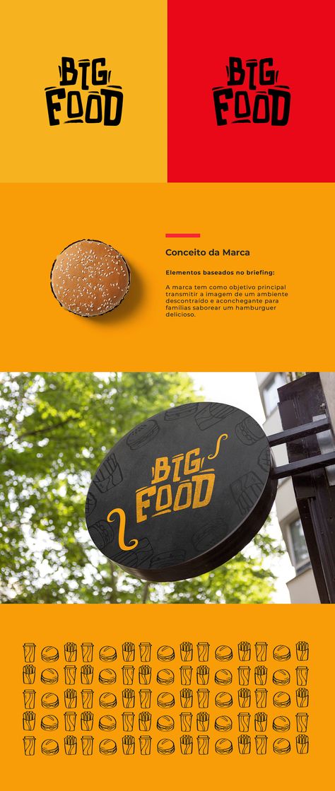 Big Food - Branding on Behance Food Logos Inspiration, Fastfood Branding Design, Visual Identity Design Branding Food, Burger Restaurant Logo Design, Food Identity Branding, Modern Food Branding, Food Business Branding, Food Identity Design, Food Company Branding