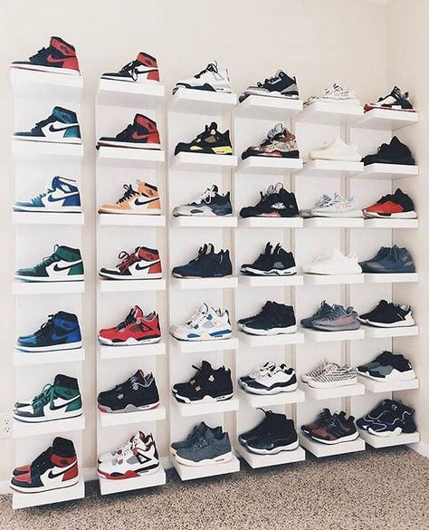 Pick your top 3! #everysize #sneakercollection #sneakercommunity #todayskicks #shoes #kicksonfire #complexkicks #sneakernews #nicekicks #classic #kickstagram #fashion #hskicks Sneaker Closet, Sneakerhead Room, Sneaker Displays, Shoe Store Design, Sneaker Storage, Shoe Room, Shoe Wall, Storage Decor, Jordan Sneaker