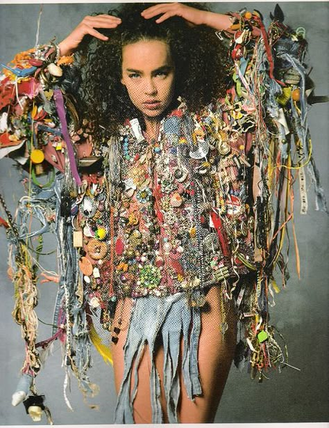 Assembled Jacket made of found objects, silk & cotton. Mario Rivoli 1973 Trash Fashion, Recycled Fashion, Upcycled Fashion, Fashion Project, Found Objects, Art To Wear, Found Object, Spongebob Squarepants, Art Clothes