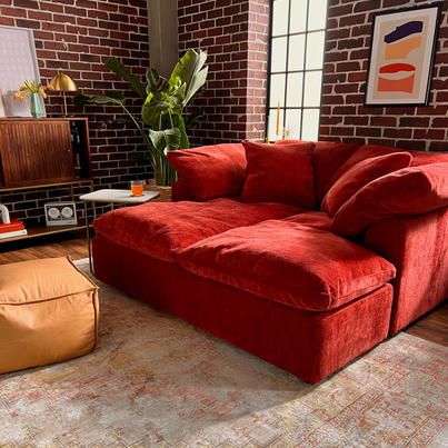 Joybird - It’s good to be home. Create a space that brings... Red Couch Living Room, Orange Couch, Red Couch, Red Sofa, Aesthetic Rooms, Apartment Decor Inspiration, House Things, Dream Spaces, Eclectic Home