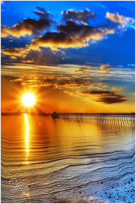 Sunset Gif, Water Sunset, Good Morning Beautiful Gif, Good Morning Beautiful Pictures, Amazing Gifs, Good Night Gif, Morning Gif, Good Morning Photos, Pretty Landscapes