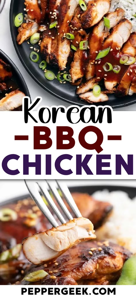 This spicy Korean BBQ chicken recipe is perfect for spicy chicken lovers who want to go beyond the Buffalo sauce. Our homemade marinade will make your mouth water with a perfect blend of sweet, tangy and umami flavors and a bit of lingering heat in every bite. Korean Chicken Marinade Sauce Recipes, Korean Style Bbq Chicken, Korean Bbq Chicken Marinade, Korean Bbq Sauce Chicken, Korean Chicken Sauce, Korean Bbq Marinade Recipes, Japanese Bbq Sauce Chicken, Japanese Bbq Chicken, Korean Chicken Marinade