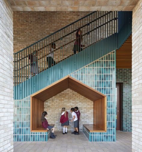 Rotherhithe Primary School - Education Snapshots School Foyer, Primary School Building, Primary Schools Designs, School Staircase Design, Primary School Entrance Design, Primary School Facade Design, School Entrance, Davis Furniture, Lectures Hall