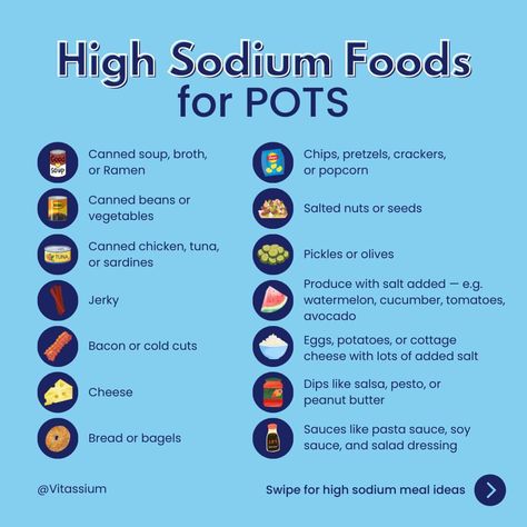 What are your favorite high sodium foods and meals? We would love to hear about them in the comments!⁠ ⁠ Getting enough sodium from food… | Instagram Foods With No Sodium, Food For Pots Disease, Meals For Pots Disease, Pots Health, Pots Disease, Autonomic Nervous System Dysfunction, Sodium Foods, High Sodium Foods, Ehlers Danlos Syndrome Awareness