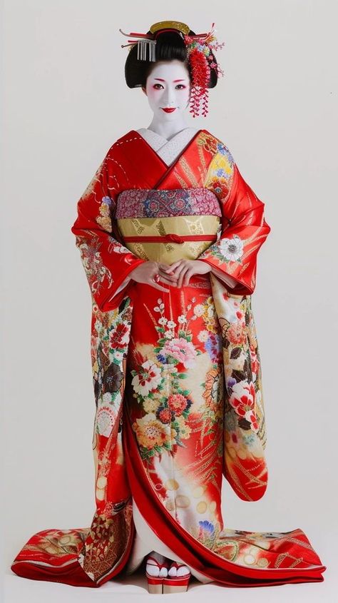 Geisha Outfit Kimonos, Geisha Dress Traditional Kimono, Geisha Kimono Traditional, Japanese Cultural Clothing, Japanese National Costume, Geisha Outfit, Kimono Culture, Traditional Geisha, Concept Collage