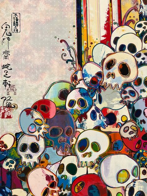 Takashi Murakami Art, Murakami Art, Skeleton Artwork, Murakami Flower, Superflat, Takashi Murakami, October 2, Acrylic Ink, Japanese Artists