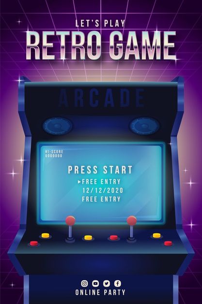 Arcade Theme Poster, Futuristic Game Design, Game Arcade Design, Arcade Poster Graphic Design, Pixelated Poster Design, Vintage Game Poster, Arcade Pubmat, Retro Gaming Poster, Futuristic Pubmat