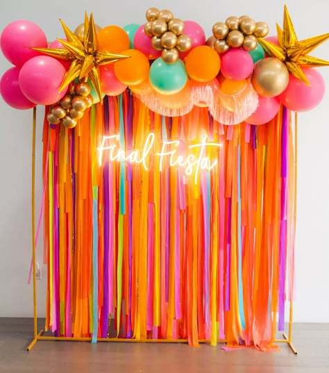 Fiesta Hens Party, 30th Birthday Colour Themes, Colourful Bachelorette Party, Final Fiesta Bachelorette Party Decor, Coachella Theme Party, Coachella Theme, Bride Gift Bags, Fiesta Bachelorette Party, Ribbon Backdrop