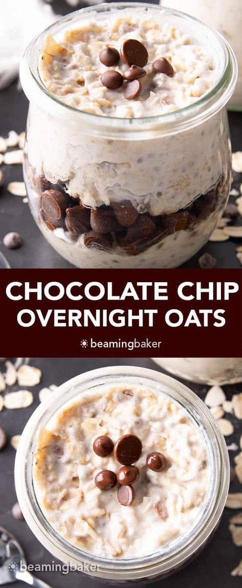 Chocolate Chip Overnight Oats, Overnight Oats Vegan, Beaming Baker, Yummy Oatmeal, Overnight Oats Recipe Easy, Overnight Oats With Yogurt, Oat Breakfast, Best Overnight Oats Recipe, Chocolate Overnight Oats