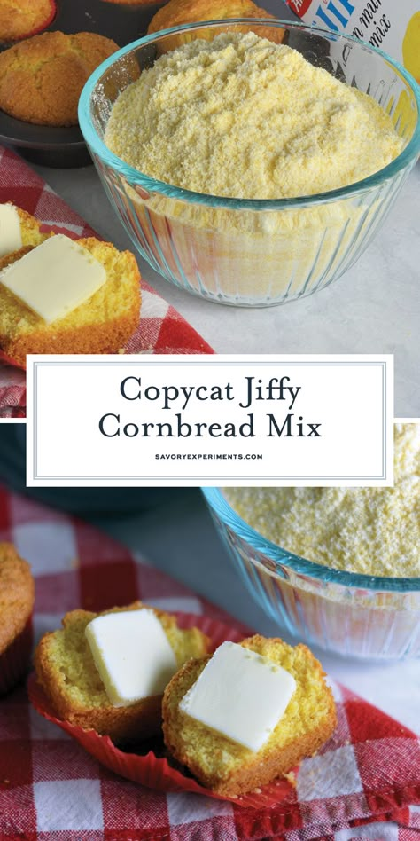 Copycat Jiffy Cornbread Muffin Mix is the perfect, sweet accompaniment to any meal. With just a few simple ingredients, you can make your very own mix.  #copycatcornbread #jiffymix www.savoryexperiments.com Copycat Jiffy Cornbread, Homemade Cornbread Mix, Muffin Mix Recipe, Easy Homemade Cornbread, Cornbread Muffin, Jiffy Cornbread Recipes, Baking Mix Recipes, Ranch Packet, Jiffy Cornbread Mix