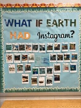 This product includes decor for an Environmental Science classroom. A fake Instagram account was created called  "Mother.Nature" and various posts both helpful and harmful to the environment were created. This product includes 32 "Instagram posts" and then the title "What If Earth Had Instagram" that can printed and cut out to decorate your classroom. ***PDF Not editableDigital File ONLY -- Best if printed in color :) Elementary Science Classroom Decorations, Science Classroom Wall Decorations, Environmental Science High School, Ecosystem Classroom Decorations, Earth Science Classroom Decor, Geology Classroom Decor, Science Classroom Ideas Elementary, Science Office Decor, Earth Science Bulletin Board Ideas