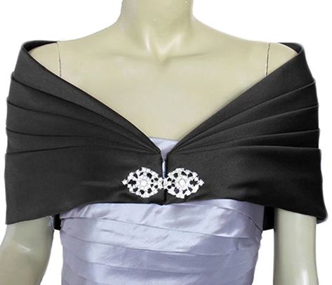 Alivila.Y Fashion Satin Buckle Pleated Wrap Shrug Shawl 01-Black Satin Satin Shrug, Wrap Shrug, Queen Halloween Costumes, Pageant Queen, Elegant Shawl, Dress Sleeves, Bridesmaid Ideas, Fashion Tag, Wrap Shawl