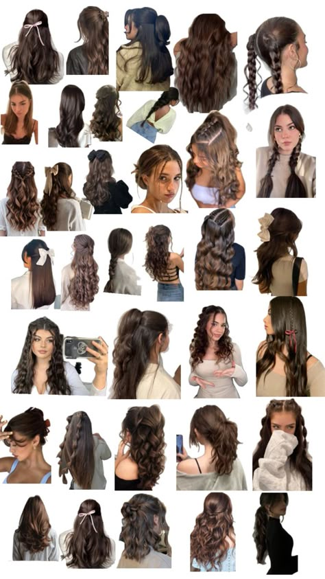 Hair Styles For Long Hair Brown, Easy School Photo Hairstyles, Winter Hair Inspiration, Hairstyles For Bad Hair Days Curly, Hair Styles Thick Wavy Hair, Oil Hair Hairstyles, Cute Hairstyles For Long Hair Up, Cute Date Night Hairstyles