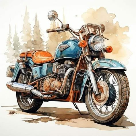 Motorcycle Drawing, Motorcycle Illustration, Biker Art, Watercolor Fashion, Watercolor Pumpkins, Motorcycle Art, Cool Motorcycles, Car Drawings, Paint Kit