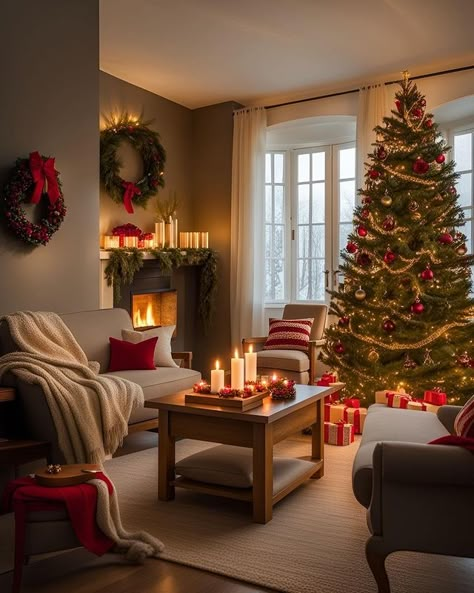 Christmas Decor Ideas For Living Room Traditional, Cozy Christmas Living Room, Christmas Apartment, Cozy Christmas Decor, Christmas Living Room, Relaxing Space, Christmas Decor Inspiration, Christmas Interiors, Christmas Decorations Living Room