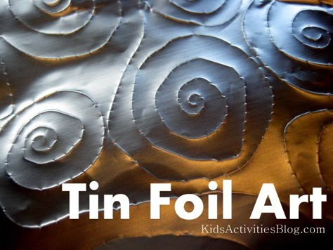 Ever tried tin foil art? I love the effects you can create. Fun for mirror writing messages too. Tin Foil Art, Toddlers Activities, Metal Sheets, Elementary Activities, Creation Art, Tin Foil, E Mc2, Foil Art, Activities Preschool