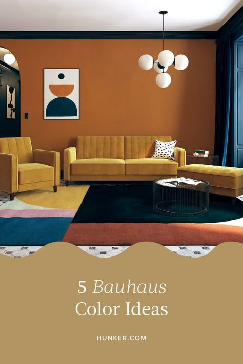 Bauhaus House Interior, Bauhaus Room Decor, Bauhaus Small Apartment, Bauhaus Style Living Room, Mid Century Bauhaus Interior, Bau Haus Interior Design, Bauhaus Interior Design Kitchen, Bauhaus Room Design, Bauhaus Office Design