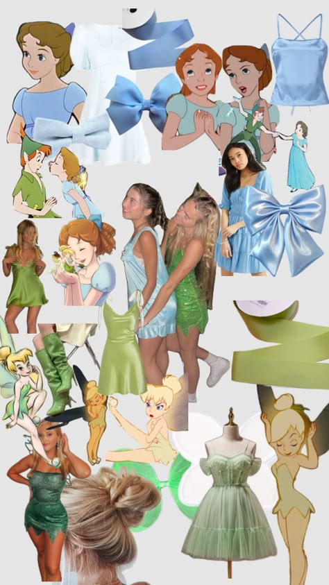 Tinkerbell and Wendy 💙💚 Gangster Halloween Costumes, Tinkerbell Halloween Costume, Blonde Halloween Costumes, Halloween Duo, Halloween Duos, Friend Costumes, Cute Group Halloween Costumes, Classy Halloween Costumes, Matching Halloween Costumes