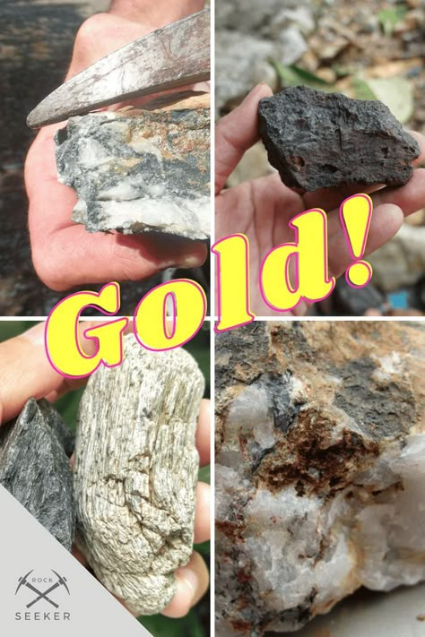 An experienced prospector knows that not all gold-bearing rocks are created equal. This guide covers identifying 6 rocks that can contain gold, like quartz, granite, slate, basalt, schist, and iron pyrite. Learn what clues to look for, like iron oxides and color. Whether you're a rockhound searching for golden treasures or just curious about geology, use this info on gold-containing rocks to find hidden riches! Gold Specimens, Michigan Rocks, Raw Gemstones Rocks, Gold Ore, Diy Cinnamon, Rolls Homemade, Rock Identification, Gold Deposit, Gemstones Chart