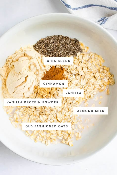 With protein overnight oats you can have your oatmeal and get your protein in! This simple breakfast packs over 20 grams per serving. Protein Overnight Oats, Oat Recipes Healthy, Protein Oatmeal, Overnight Oats Recipe Healthy, Overnight Oats Healthy, Overnight Oatmeal, Protein Powder Recipes, Oats Recipe, Powder Recipe