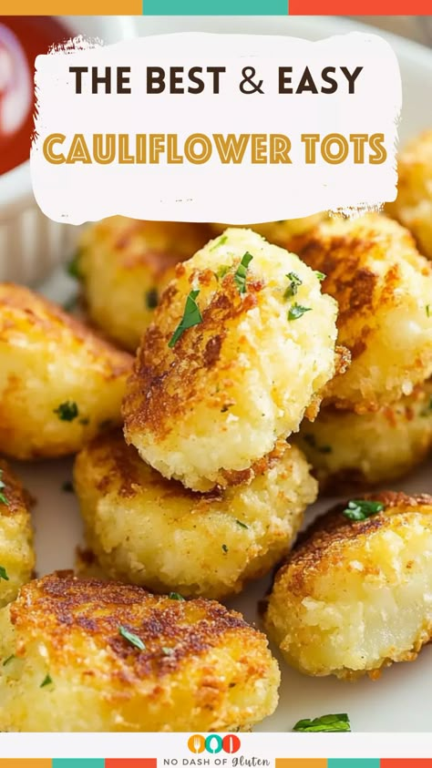 Cauliflower Tots that taste just like your favorite tater tots but with a healthy twist! Perfectly crispy, packed with flavor, and baked to golden perfection. Save this easy, veggie-packed recipe for your next snack craving! Cauliflower Snacks Healthy, Fauxtato Tots Recipes, Veggie Tots Recipes, Veggie Tater Tots, Cauliflower Tots Air Fryer, Cauliflower Snack Recipes, Cauliflower Tots Recipe, How To Make Tater Tots, Cauliflower Rice Tots