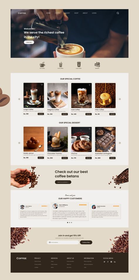 coffee shop web design Cafe Website Design, Coffee Shop Website, Coffee Site, Webpage Design Layout, Food Website Design, Cafe Website, Simple Website Design, Design Sites, Website Menu