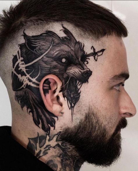 22 tattoos of 2021 that you love the most! | iNKPPL Tattoo Crane, Fenrir Tattoo, Gotik Tattoo, Scalp Tattoo, Feminine Skull Tattoos, Shadow Tattoo, Feminine Tattoo Sleeves, Creepy Tattoos, Face Tattoos