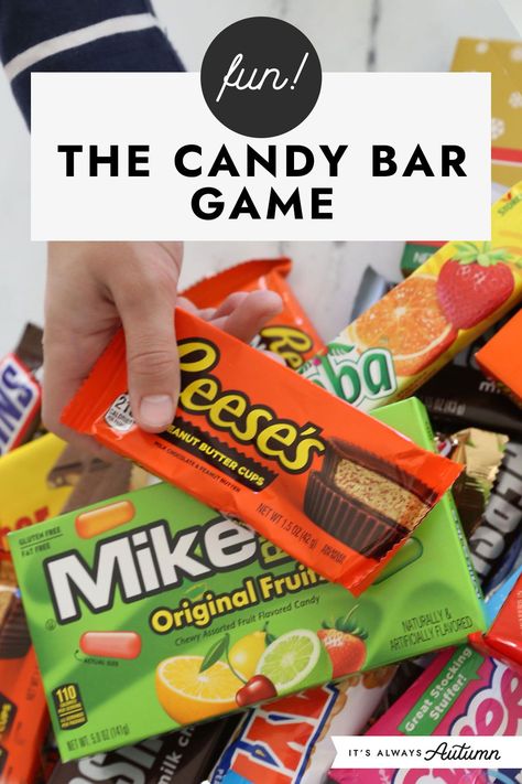 Everyone loves the Candy Bar Game! It’s perfect for playing at parties and works well with groups of all ages. Roll the dice for your chance to grab your favorite candy bar – and then hope no one steals it before the time is up! Great game for birthdays, family reunions, Christmas, or New Year’s Eve. Play Party Plan, Dice Candy Game, Candy Bar Game Christmas, Candy Bar Games For Parties, Candy Pass Game, Christmas Candy Dice Game, Telestrations Ideas, Small Group Games For Adults, Games At Christmas Party Families