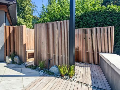 Privacy Screen Outdoor Deck, Shower Privacy, Decking Ideas, Porcelain Paving, Screen Outdoor, Timber Screens, Hardwood Decking, Deck Projects, Privacy Walls